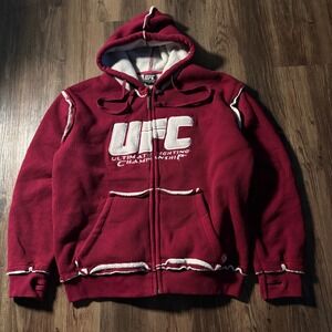 Vtg UFC Ultimate Fighting Championship Waffle Hoodie Sherpa Lined Zip Red XL